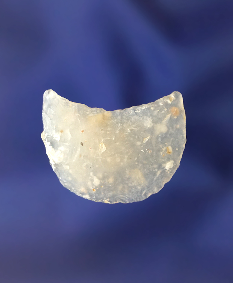 1 1/16" highly translucent agate Crescent Scraper found in New Mexico. Ex. David Bogle-