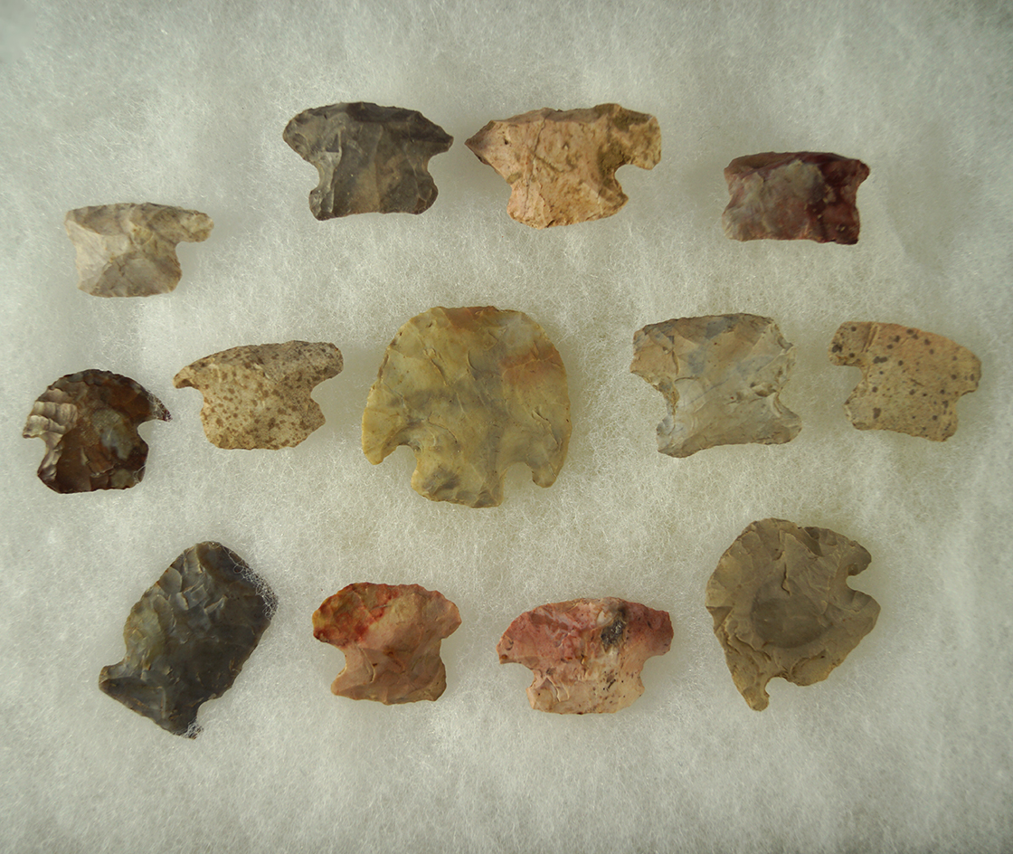 Set of 13 nice Thumb Scraper found in Ohio. Largest is 1 and 1/4" long. Various materials.