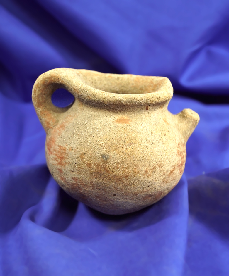 3 1/2" Strap handle Precolumbian Pot - one strap anciently broken and salvaged.
