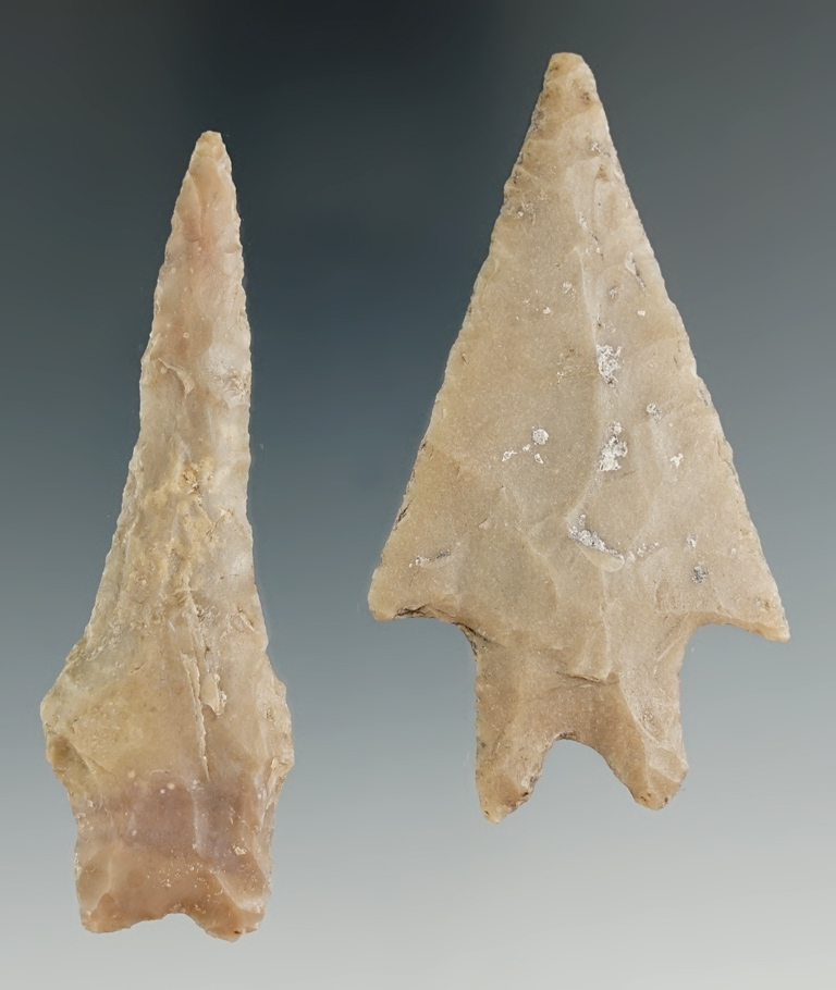 Nice pair of Texas artifacts including a well-made 2 3/4" Pedernales and a 2 7/8" drill.