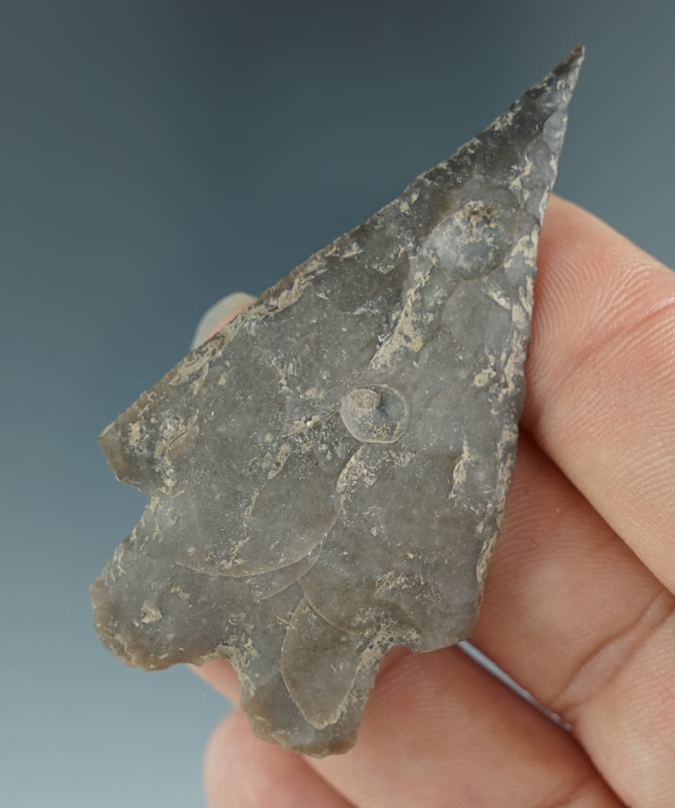 2 3/8" needle tip and tell made from grey Flint found in Texas.