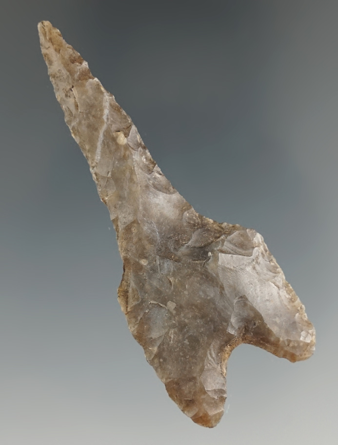 2 5/8" Pedernales Drill made from gray chert, found in Hays Co., Texas. Comes with a Rogers COA.