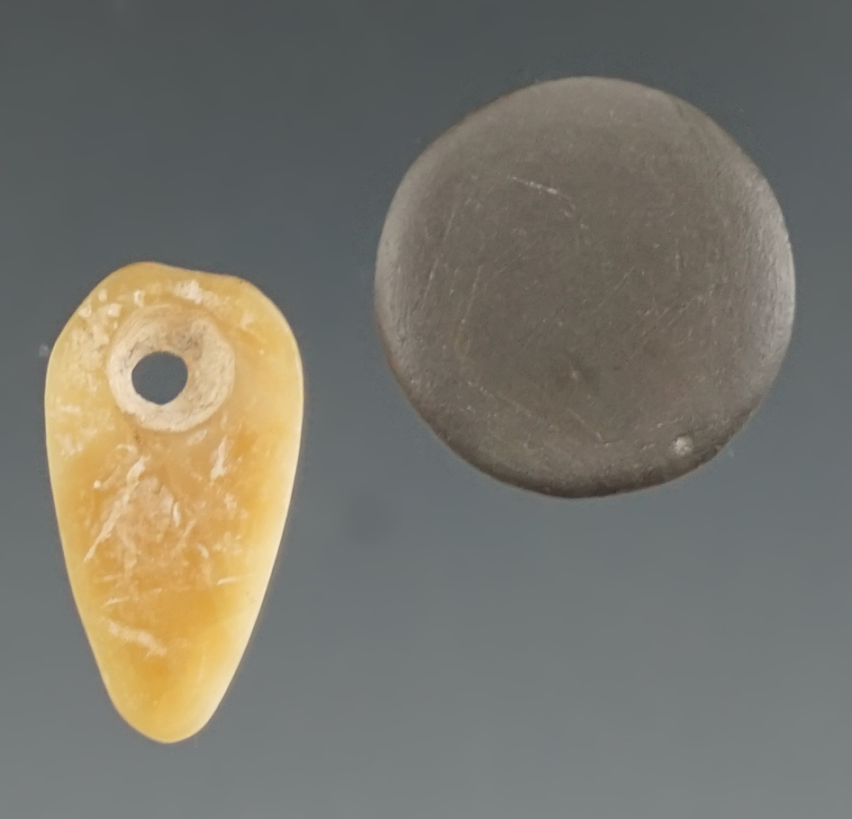 Pair of artifacts including a very unique 9/16" obsidian disc found near the Columbia River