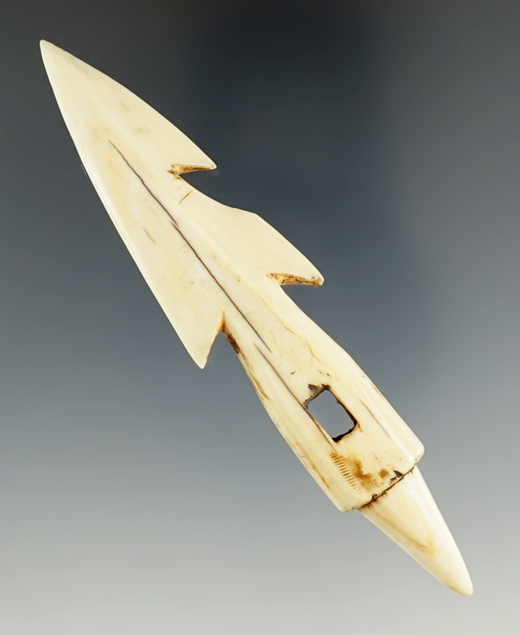 Well-crafted 4 1/16" Inuit ivory harpoon tip found in Alaska.