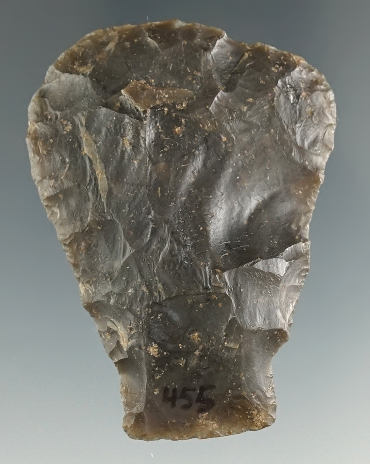 Uniquely styled 2 3/16" hafted end scraper Knife - beautiful material - found in SD. Rogers COA.