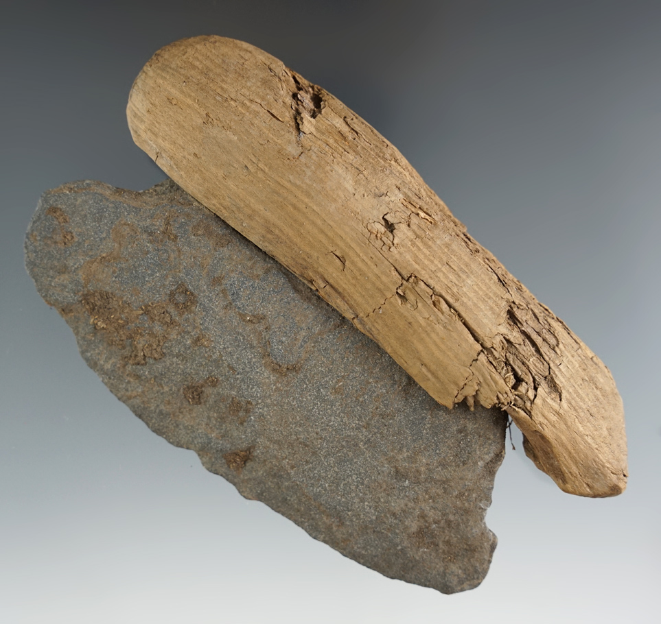 4 3/8" long Inuit Ulu with the original drift wood handle found in Alaska.