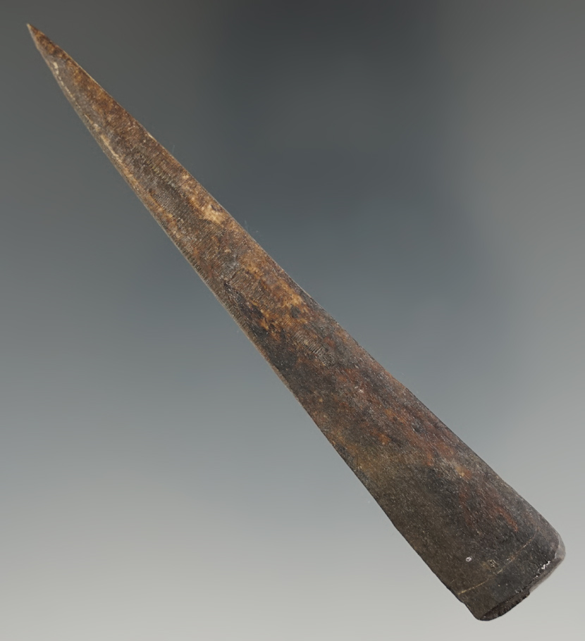 3 3/4" bone awl that is heavily patinated found near The Dalles, Columbia River, Oregon.
