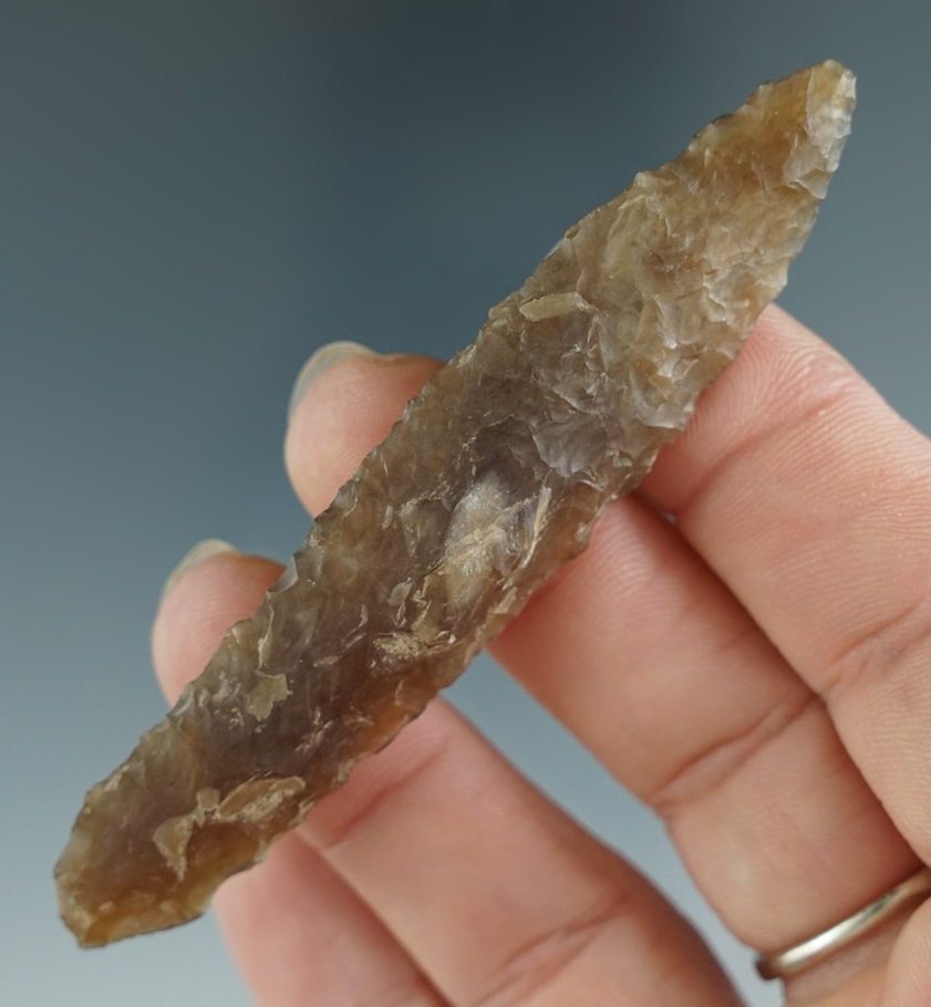3 1/4" Lanceolate made from heavily patinated Knife River Flint  found in North Dakota.