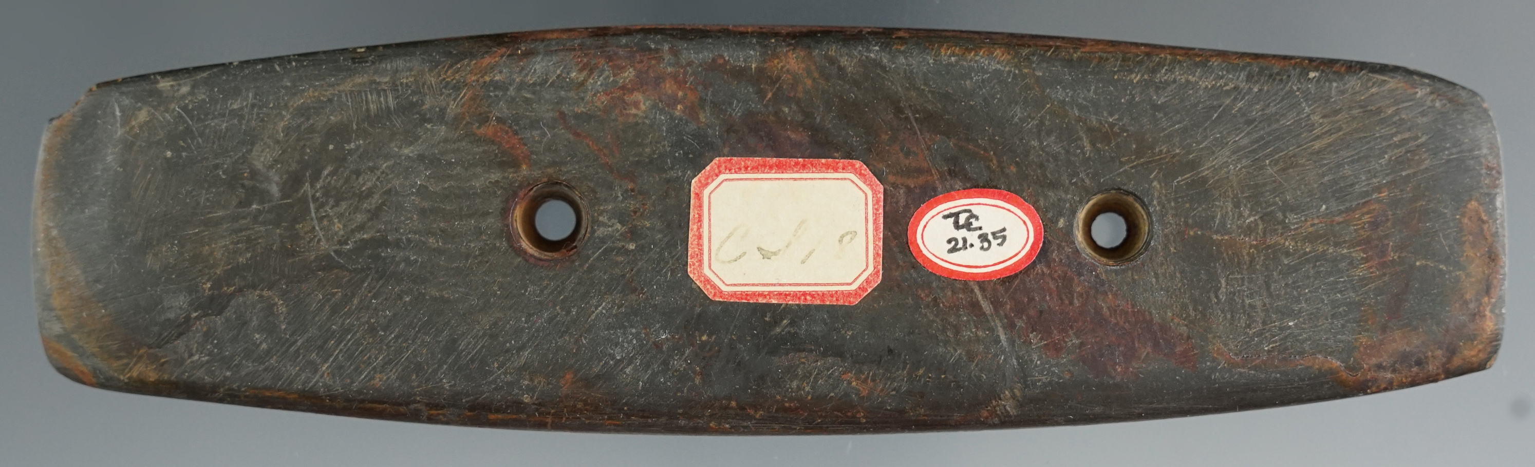 5 11/16" Bar Gorget made from slate found in southern Michigan. Ex. Phil Waigle collection.