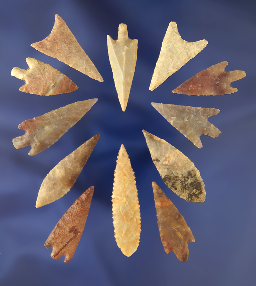 Set of 12 African Neolithic Arrowheads found in the northern Sahara Desert region in excellent condi