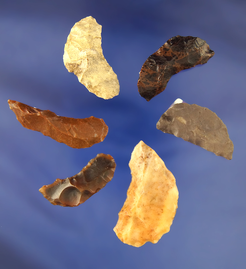 Set of six Paleo Crescent Knives found by R. D. Mudge in Nevada. Largest is 1 5/8".