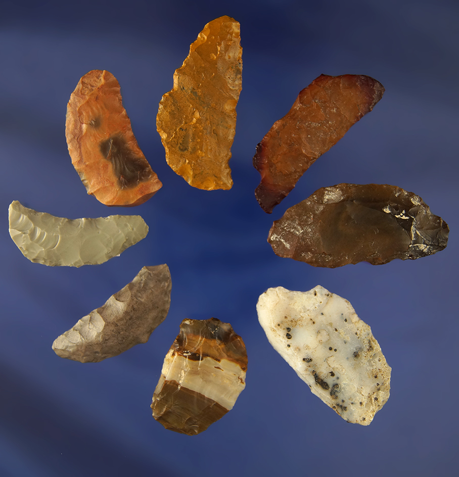 Set of six Paleo Crescent Knives found by R. D. Mudge in Nevada. Largest is 1 7/8".