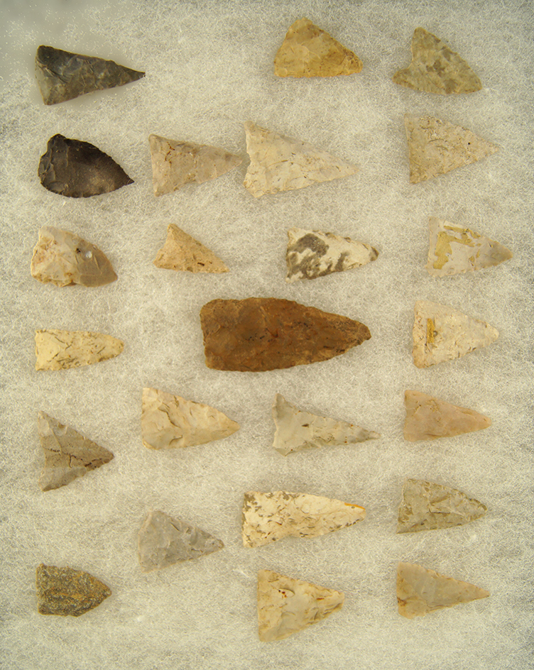Nice set of 24 Mississippian Triangle Arrowheads found in Indiana and Michigan.