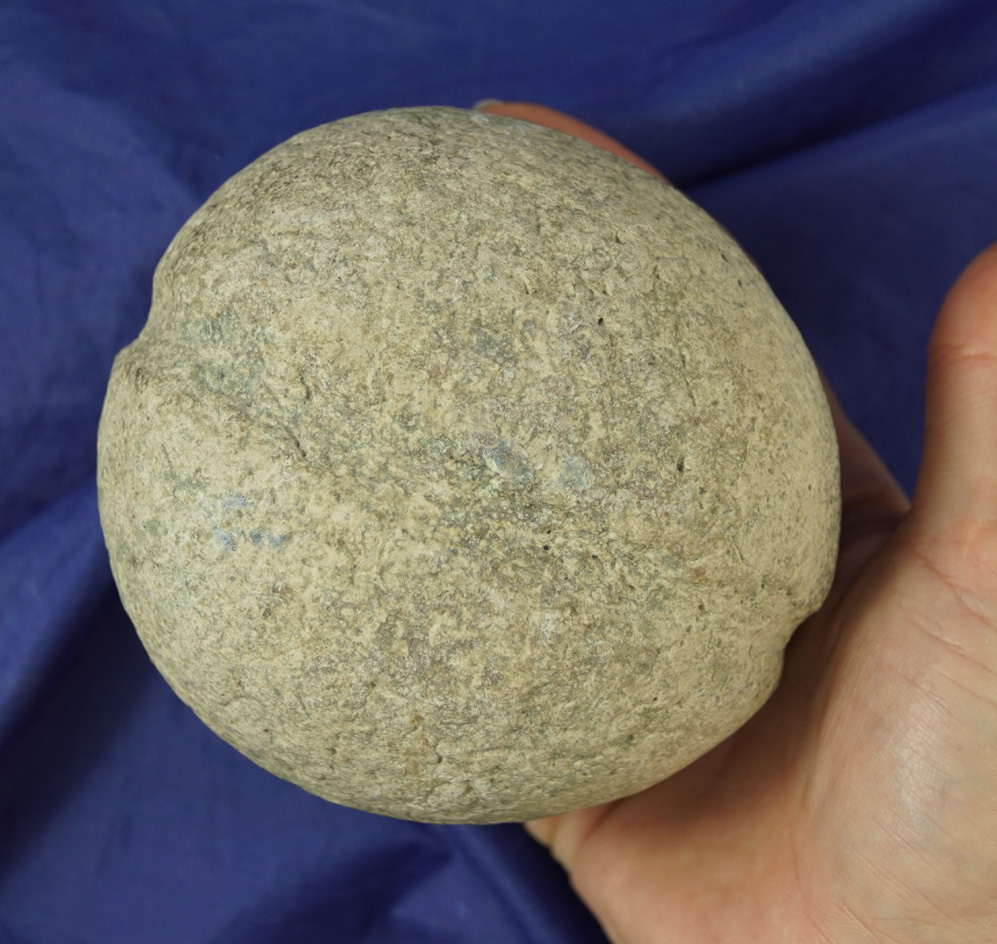 Nicely polished 4 3/8" fully grooved weight or maul found near Tule Lake, California.