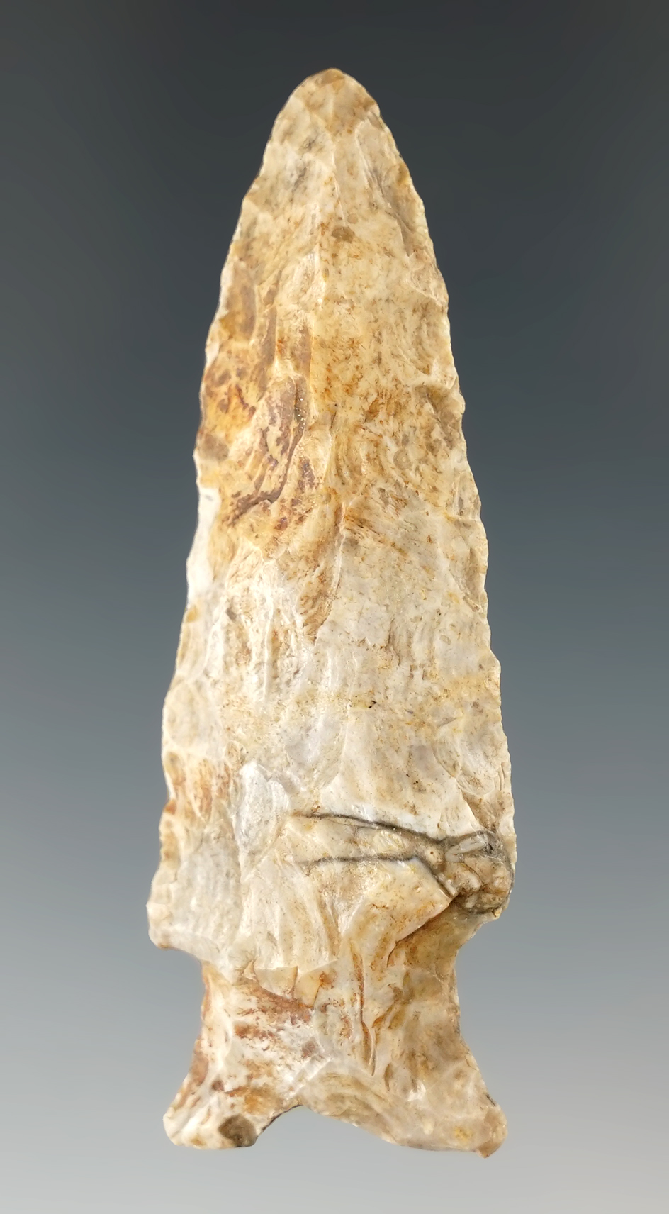 2 5/8" Heavily patinated Split Base Knife found in Kansas/Oklahoma. Ex. R. O. Writer.