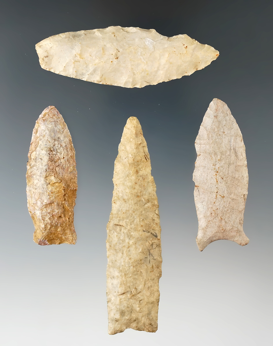 Set of four artifacts found in Missouri, largest is 3 7/16".