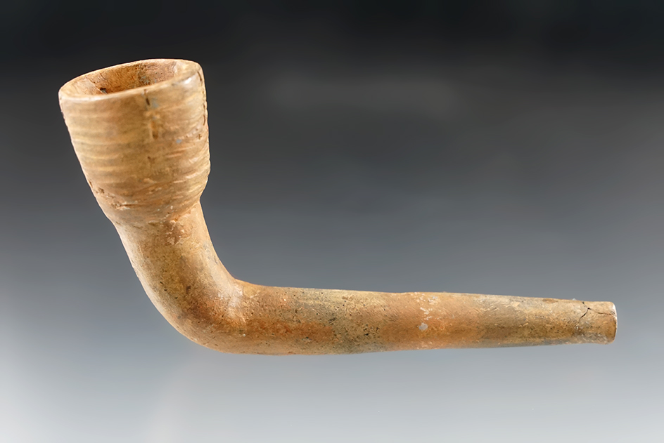 4 3/8" Iroquois Clay Ring Bowl Pipe with some restoration to bowl. Found in New York.