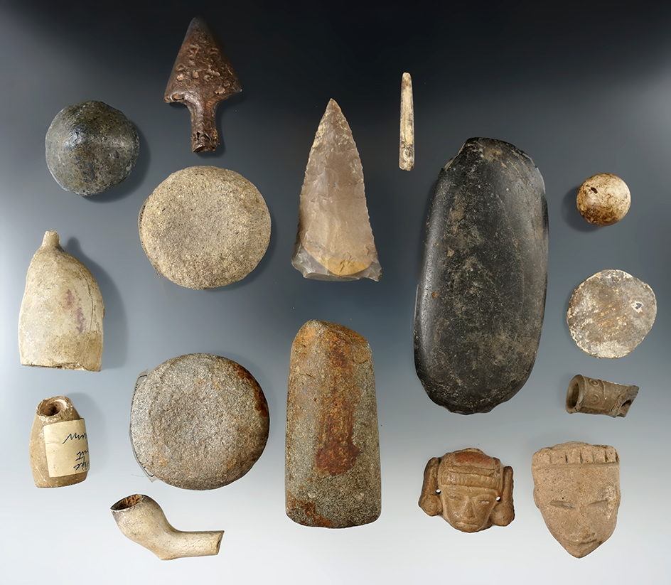 Large group of assorted artifacts from many locations, largest is 3 3/4".