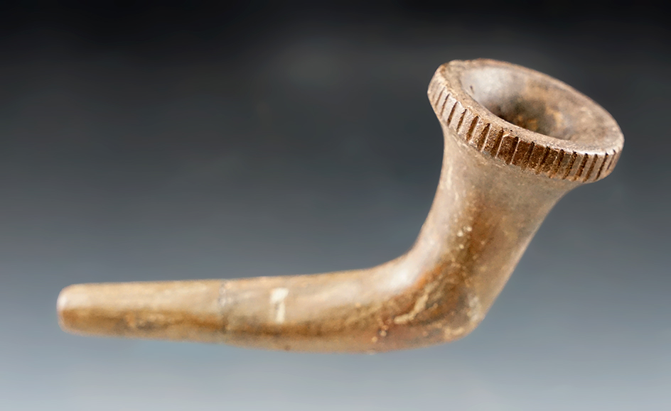 Very nice 4 1/8" Iroquois Clay Trumpet Pipe with some restoration. Found in New York.
