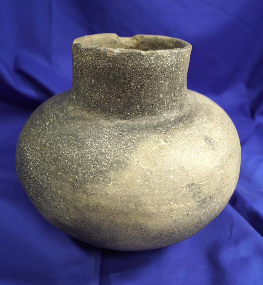 6 3/4" x 6" tall Mississippian Grayware Shortneck Bottle made from Shell Tempered Clay - AR.