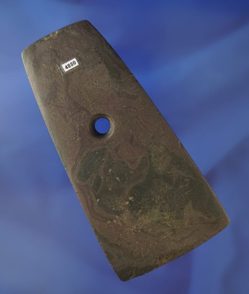 5 1/4" Red Banded Slate Trapezoidal Pendant - Mercer Co., Ohio. Ex. Ronald Theibeau, Elleman.