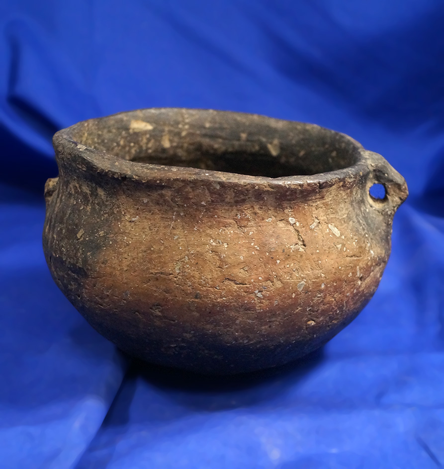 4 3/4" Mississippian shell tempered clay jar found in Arkansas.