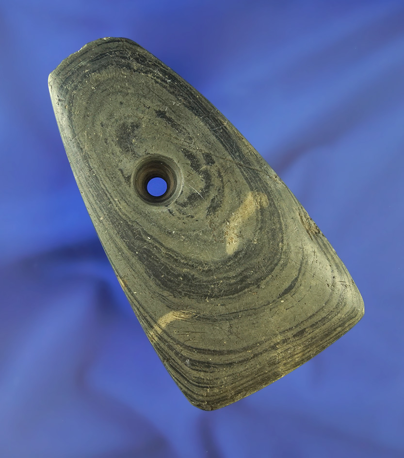 4  3/8" banded slate Pendant found in Ohio. Does have a name lightly engraved on one side.