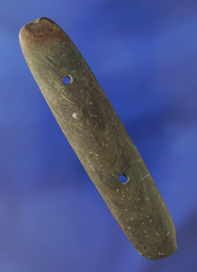 4 and 1/16" very unique narrow style Bar Gorget found near Gambier, Ohio. Ex. Peter Neff.