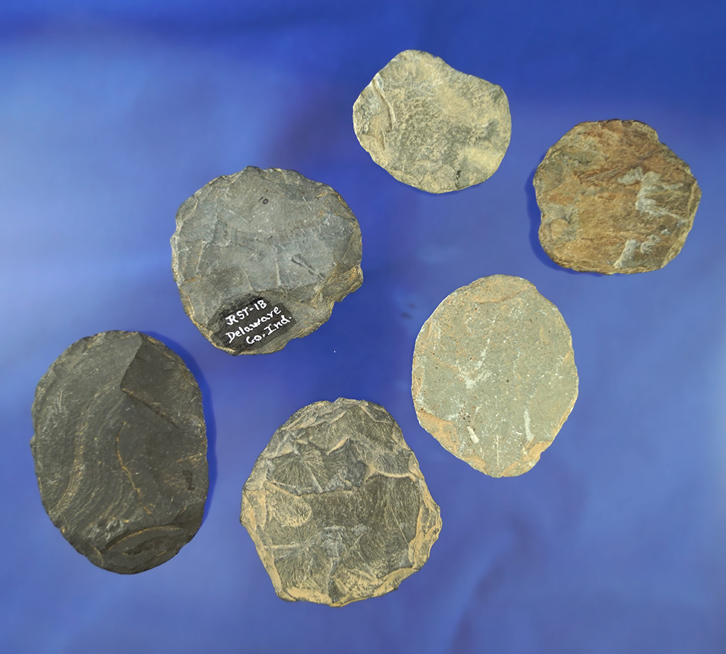 Set of six chipped Slate Discs, largest is 3" wide found in Indiana and Ohio