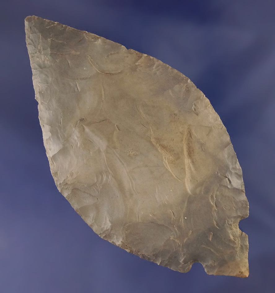 4 3/8" classic style Hornstone Turkeytail- restored break at the mid-section found in Indiana. Thin.