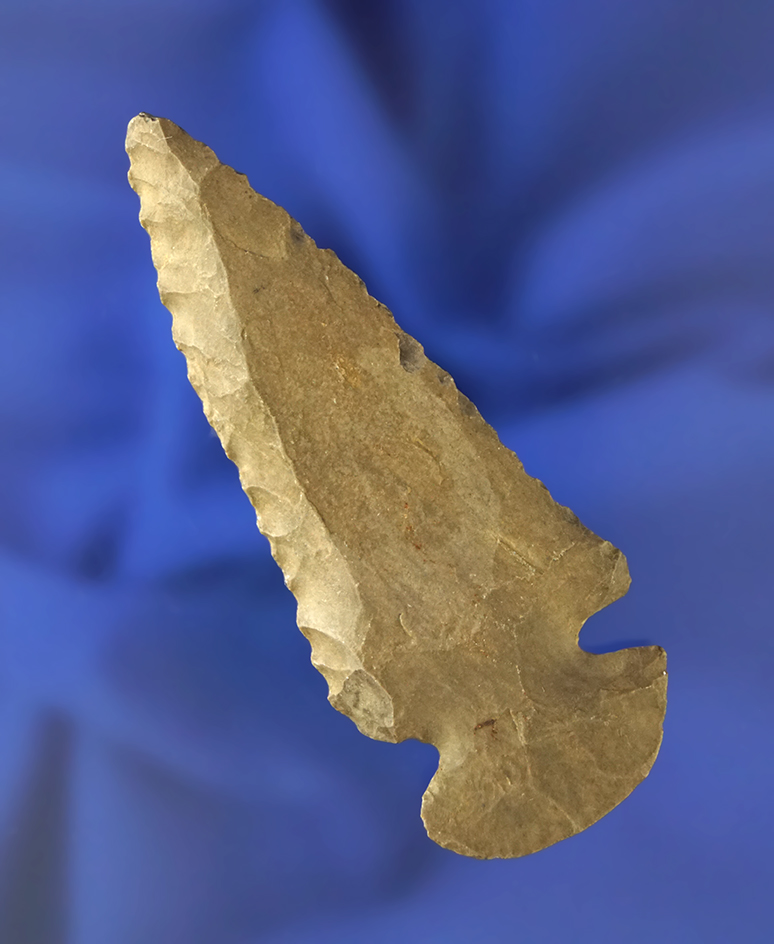 3" Nicely beveled Dover Flint Dovetail found in Tennessee. Ex. Larry and Paul Thomas Collection.