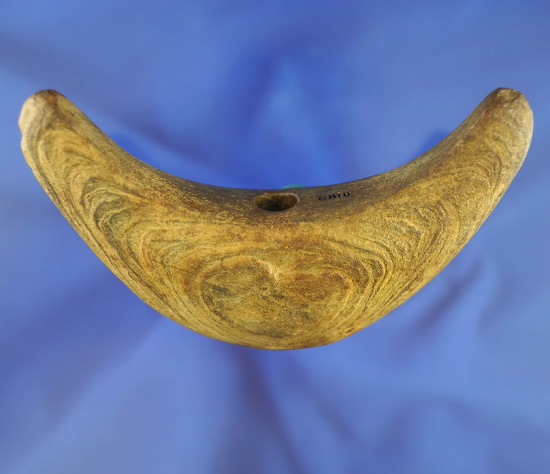 4 3/4" wide rare style highly patinated Crescent/Lunate Bannerstone found in Delaware Co.,  Ohio.