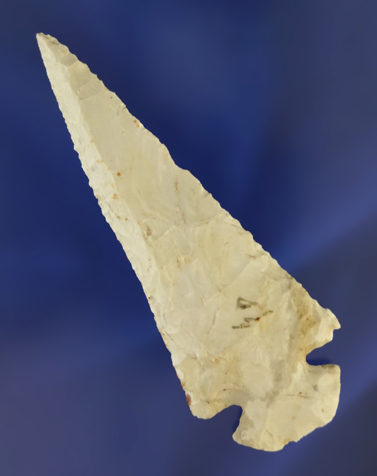 3 9/16" nicely beveled Dovetail found in Illinois. Ex. Col. Raymond Vietzen.