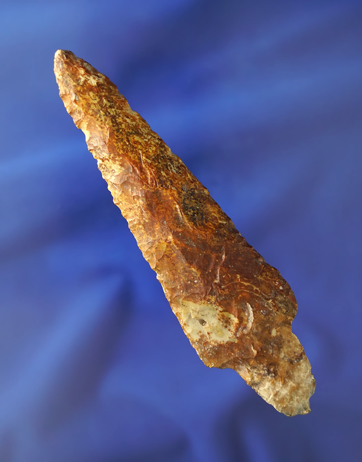 5 1/4" Adena made from attractive heavily patinated multi-colored chert Greene Co.,  Illinois. COA.