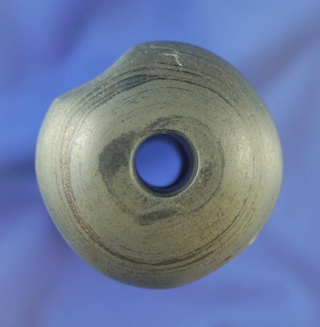 Exceptional! 1 7/8" Fluted Ball Bannerstone made from nicely Banded Slate, found in Ohio.