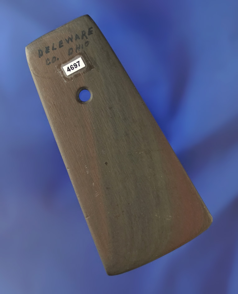 3 7/8" Trapzoidal Pendant found in Delaware Co., Ohio. Surface has been cleaned. Ex.  Elleman.