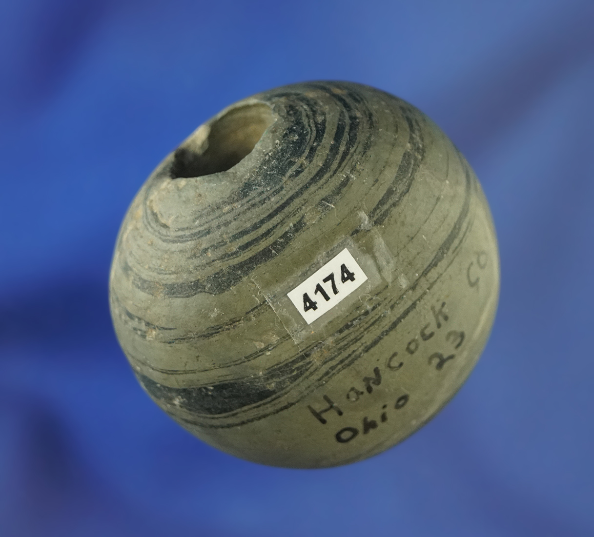 Very unique 1 9/16" Miniature Fluted Ball Bannerstone - Hancock Co., Ohio. Pictured in Who’s Who