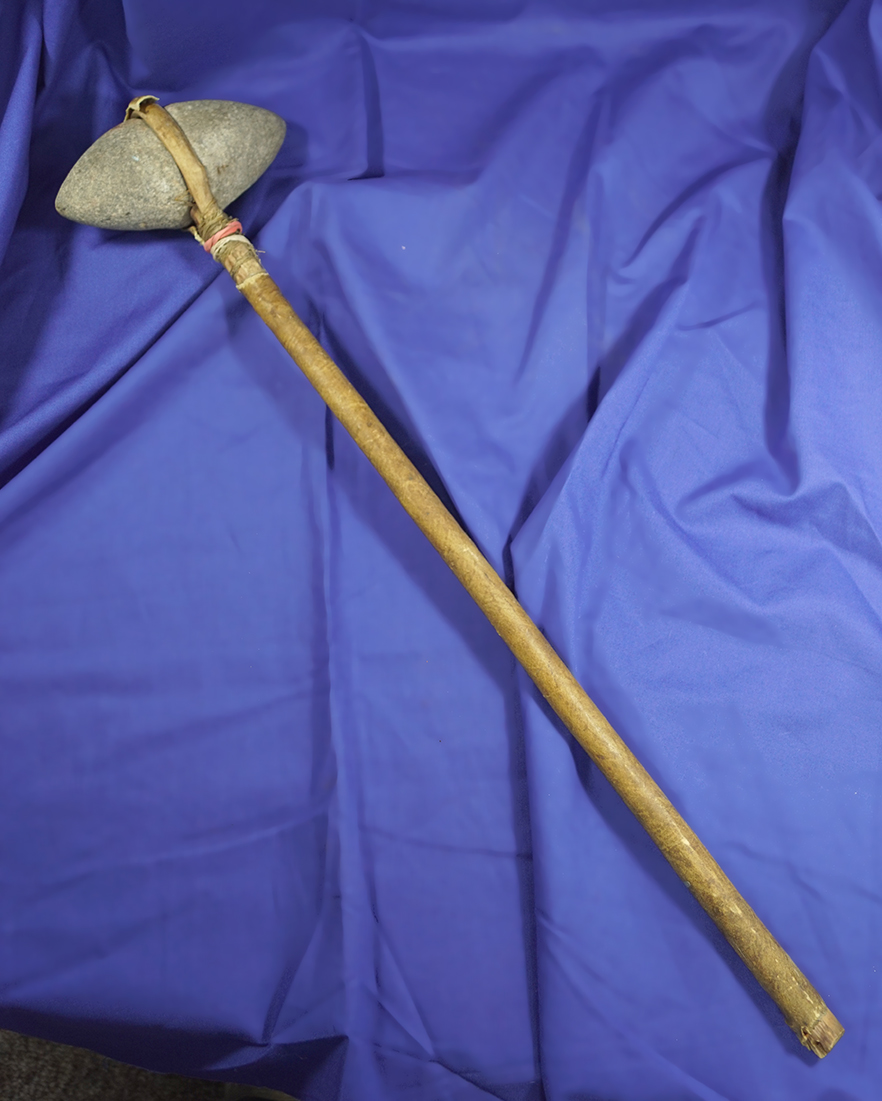 Old! 6" wide Bi-pointed fully grooved clubhead still in its original mount which is hafted with Sine