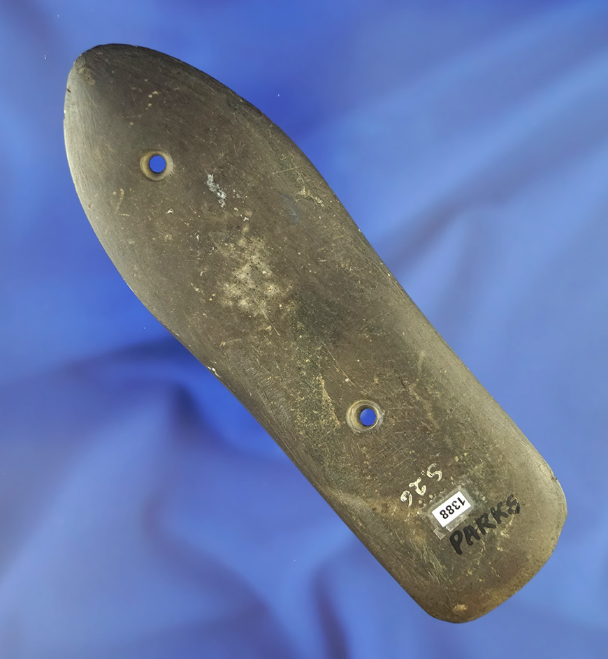 5 11/16" Sandal Sole Gorget found in Noble Co., Indiana. Ex. Cameron Parks Collection.  Elleman.