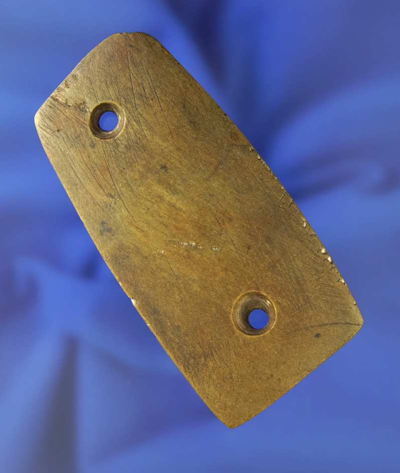 3 3/8" anciently salvaged slate Gorget found in Warren Co.,  Ohio. Nice tally marks to side and edge