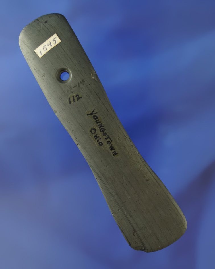 5 3/16" unique and rare style banded slate Pendant found near Youngstown Ohio. Ex. Norm Kley.