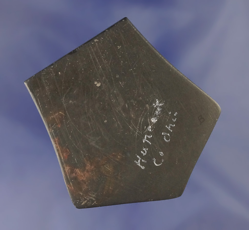 Unique anciently salvaged bottom half of  Pentagonal Pendant - engraved - Hancock Co.,  Ohio.