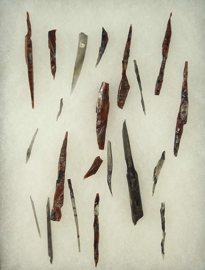 Unique set of 21 pre-Columbian obsidian needles, largest is 2 7/8".