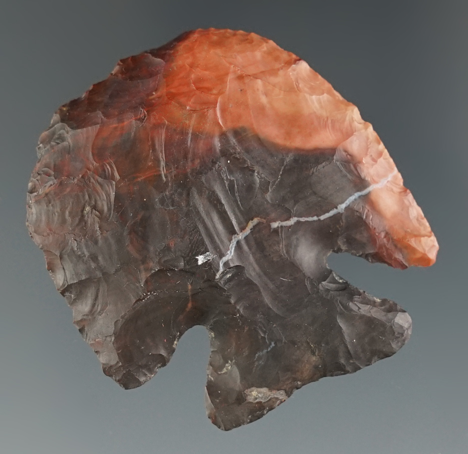 Beautiful red and black color on this 1 9/16" Nethers Flint Ridge Notch Base Blunt - Knox Co., Ohio.