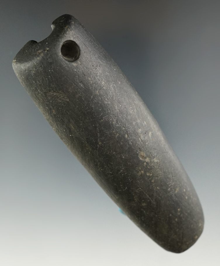 3 7/8" Bar Amulet made from Slate. Found in Marion Co., Indiana. Ex. Earl Townsend, #T4927.