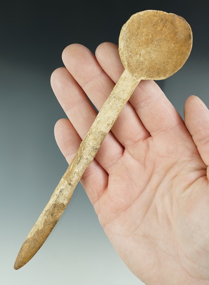 Rare! Very old Inuit 7 5/8" long spoon made from Caribou Redbone recovered in Alaska.