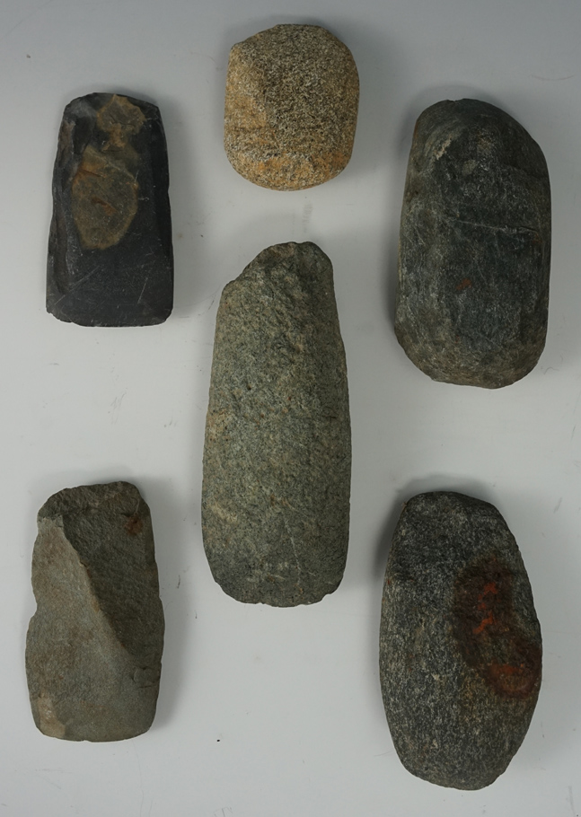 Group of six field found Celts from Michigan. Largest is 4 5/8".
