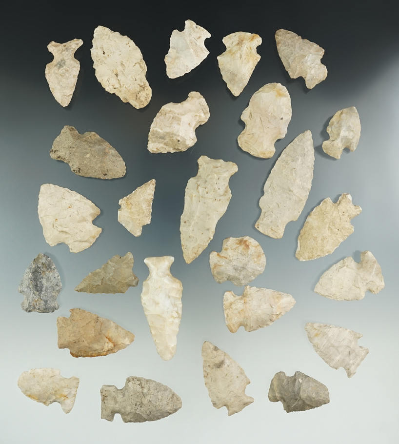 Group of 25 assorted points found in Hillsdale Co., Michigan, largest is 2".
