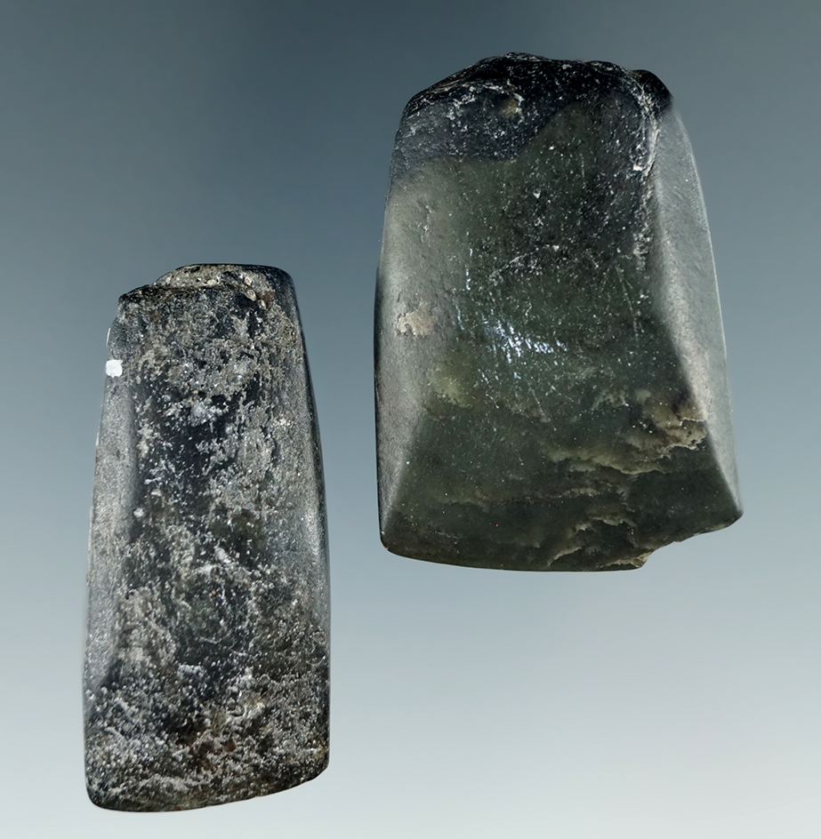 Pair of Stone Adze Blades found in Vancouver Island, British Columbia. Largest is 2".