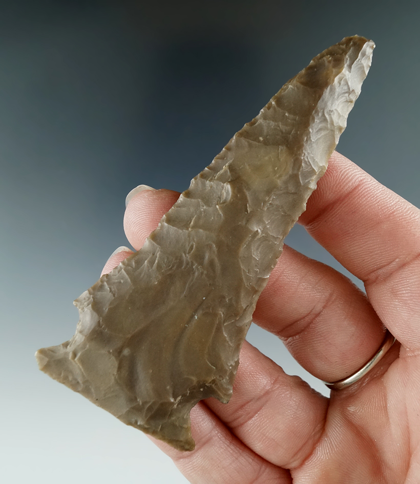 3 1/2" Besant Knife made from Grey and Tan Flint found in San Luis Valley, Colorado.